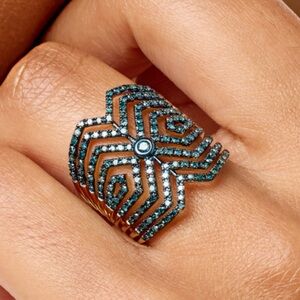 🤩 Carol Brodie Rarities Gold-Plated 1 CTW Green DIAMOND Art Deco Tattoo Ring. 8